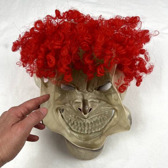 Adult Pullover Mask Scary Bozo It Clown Curly Red Hair Halloween Party - Picture 2 of 4